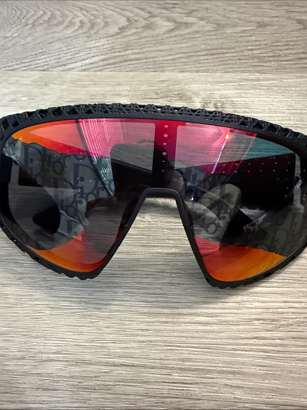 Dior Shield Sunglasses in Black Frame with Red Mirrored Lenses
